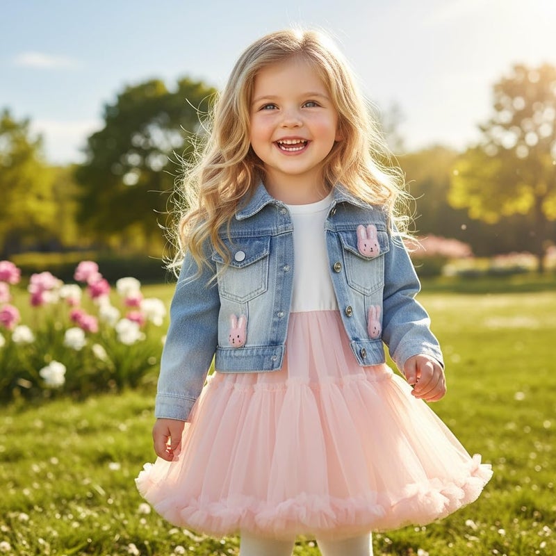 Peacolate 2-7Years Spring Autumn Little Big Girl 2pcs Dresses Clothing Sets Long Sleeve Dress and Denim Jacket(Pink,7Y) - Image 5