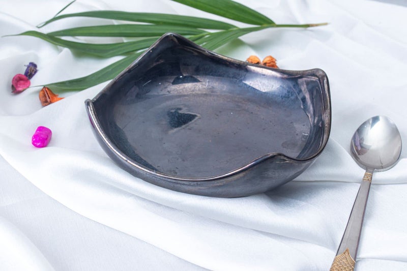 Caffeine Ceramic Handmade Black Ferrous Cut Serving Bowl (Medium) - Image 2