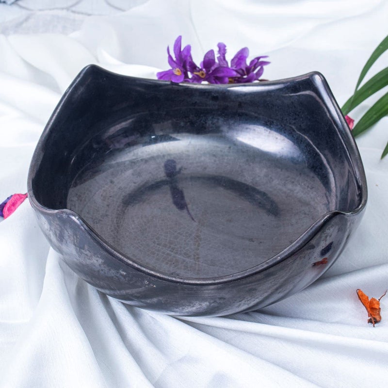 Caffeine Ceramic Handmade Black Ferrous Cut Serving Bowl (Medium) - Image 3