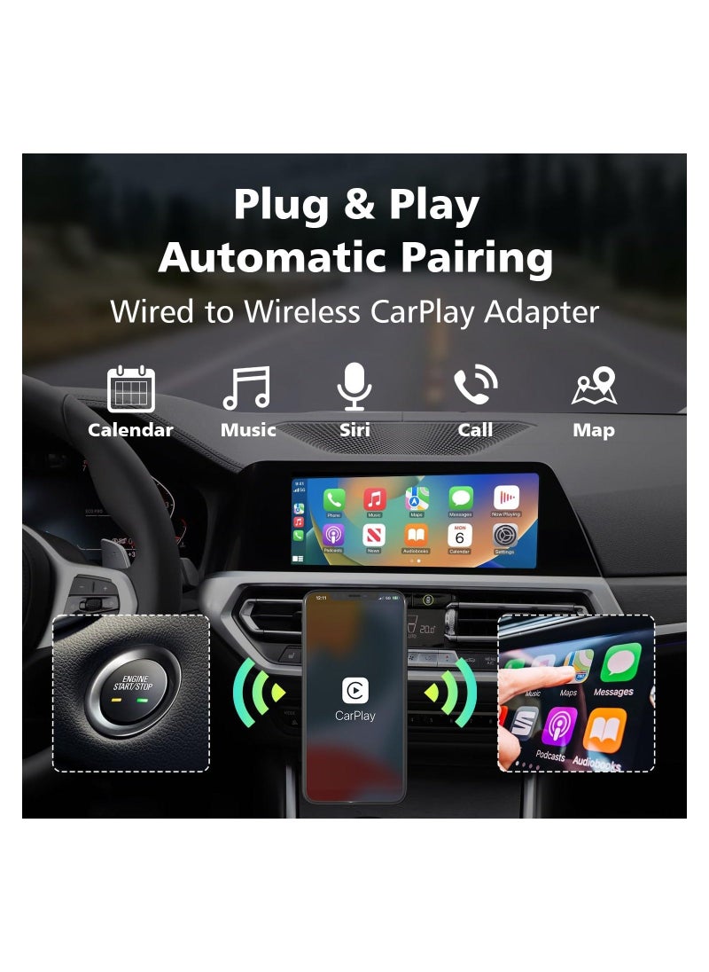 Wireless Apple Carplay Adapter, Online Update Carplay Wireless Adapter, for Factory Wired Apple Carplay Auto Connect Wireless Carplay Converts Cars from 2017 & iOS 13+, 3 Adapters, Fast and Easy Use - Image 5
