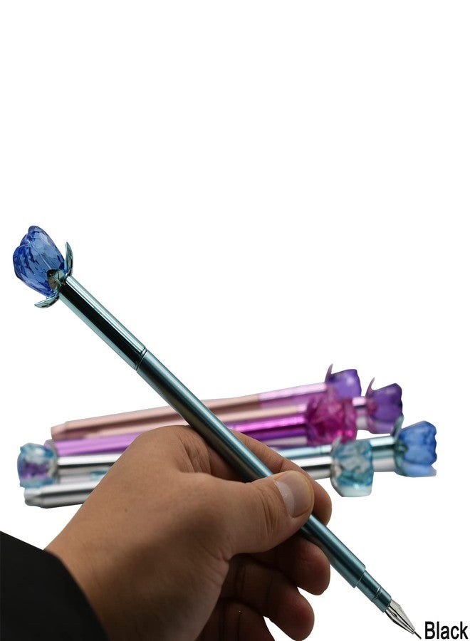 Maydahui 12 PCS Crystal Rose Gel Pen Colorful Gem Flower Pens Black Ink for Birthday Party Office Supplies Valentine's Day - Image 5