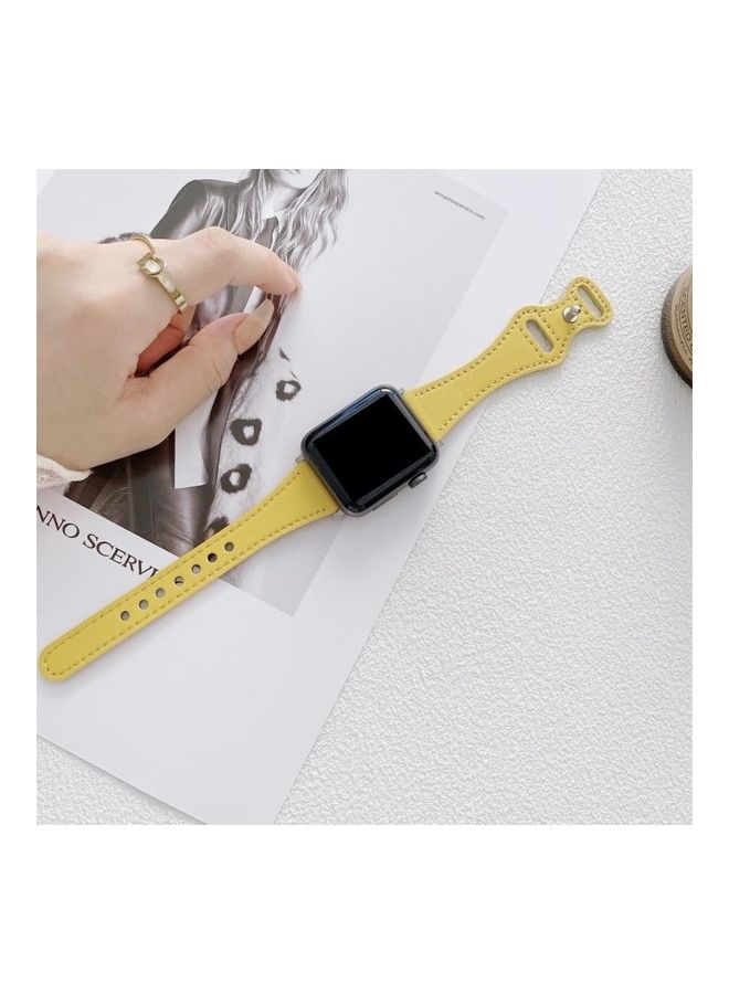 HuHa Small Waist 8-Shape Reverse Buckle Leather Replacement Strap Watchband For Apple Watch Series 7/6/SE/5/4/3/2/1 45/44/42mm Yellow - Image 1