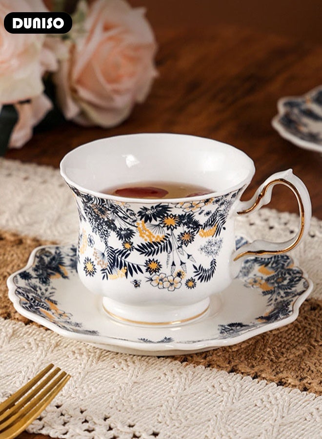 DUNISO Ceramic Tea Cups and Saucers Set, Porcelain Tea Set for Tea Party, Afternoon Tea Cups Saucer for Coffee Drinks and Tea, Kitchen and Living Room Saucers Set,Ceramic Coffee Cup for Office and Home - Image 4