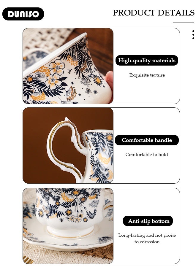 DUNISO Ceramic Tea Cups and Saucers Set, Porcelain Tea Set for Tea Party, Afternoon Tea Cups Saucer for Coffee Drinks and Tea, Kitchen and Living Room Saucers Set,Ceramic Coffee Cup for Office and Home - Image 3