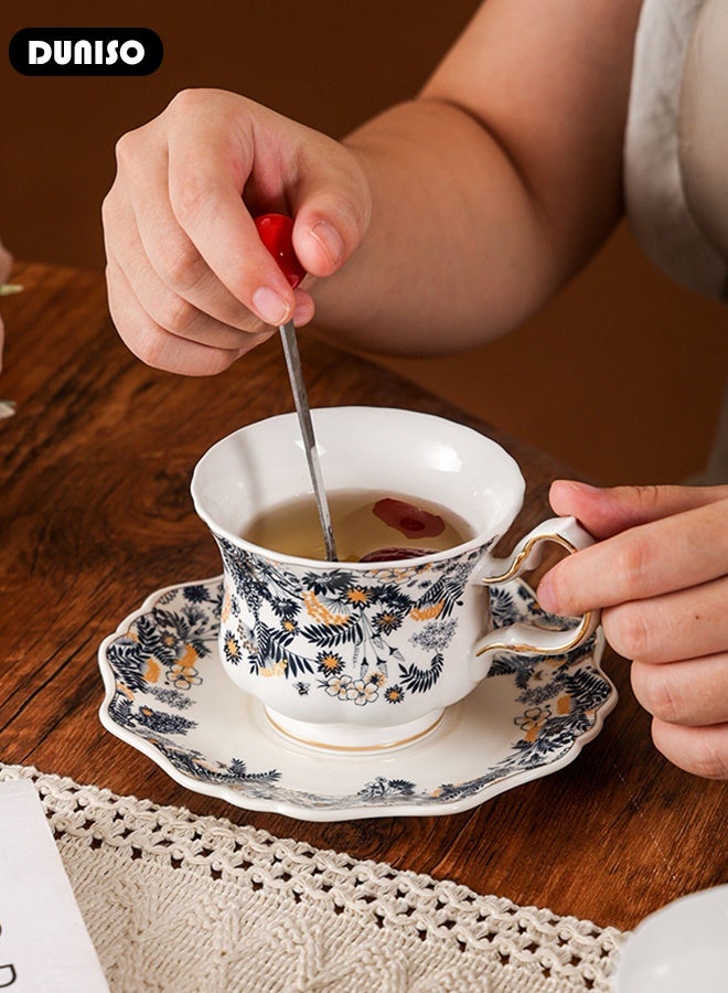 DUNISO Ceramic Tea Cups and Saucers Set, Porcelain Tea Set for Tea Party, Afternoon Tea Cups Saucer for Coffee Drinks and Tea, Kitchen and Living Room Saucers Set,Ceramic Coffee Cup for Office and Home - Image 5