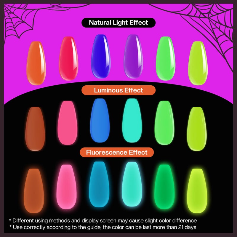 Morovan Neon Nail Polish Set: Glow in The Dark Fingernail Polish Kit Air Quick Dry Regular Nail Polish Pack for Halloween Christmas Winter Nail Art Gift Holiday Party - Image 2