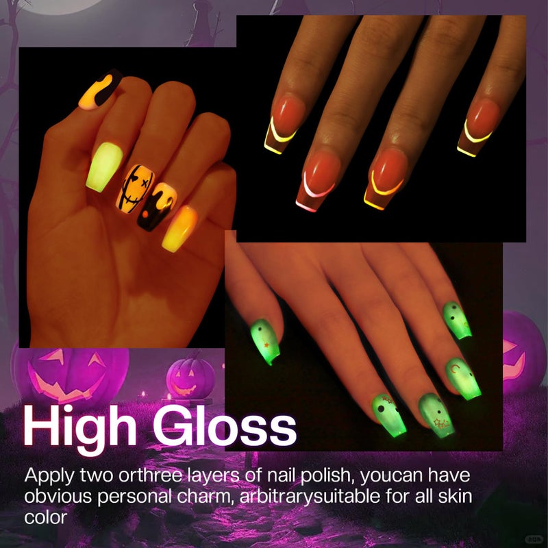 Morovan Neon Nail Polish Set: Glow in The Dark Fingernail Polish Kit Air Quick Dry Regular Nail Polish Pack for Halloween Christmas Winter Nail Art Gift Holiday Party - Image 4