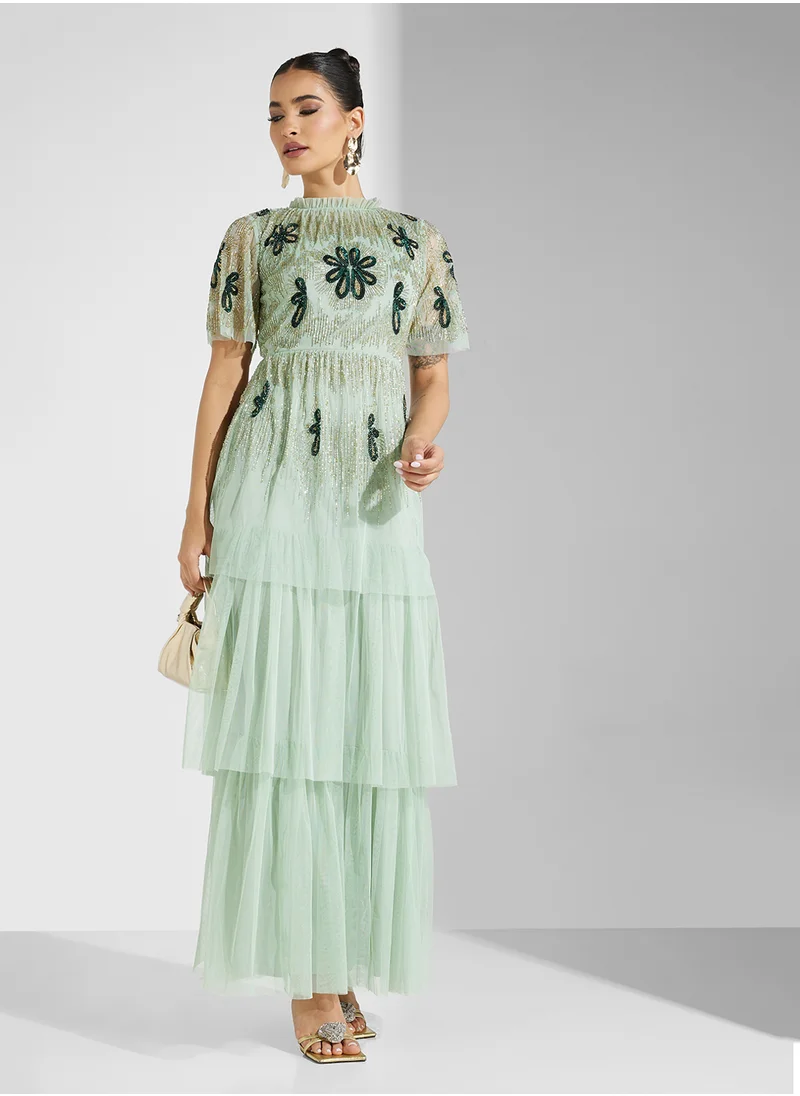 فروك اند فرل Embellished Ruffle Detailed Dress