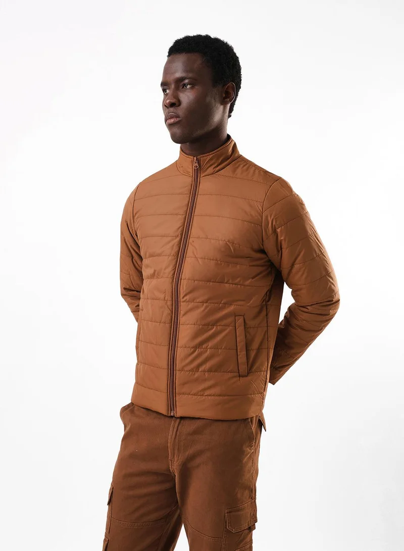 Dennis Lingo  Men's Tan Brown 100% Polyester Puffer Regular Fit Jacket for Men | Best Price UAE