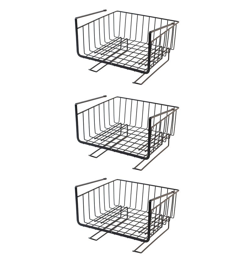 Styleys Iron Multifunctional Kitchen Under Cabinet Shelf Basket Wire Rack Organizer Storage with Tissue Holder, S11088, Black - Pack of 3 - Image 1