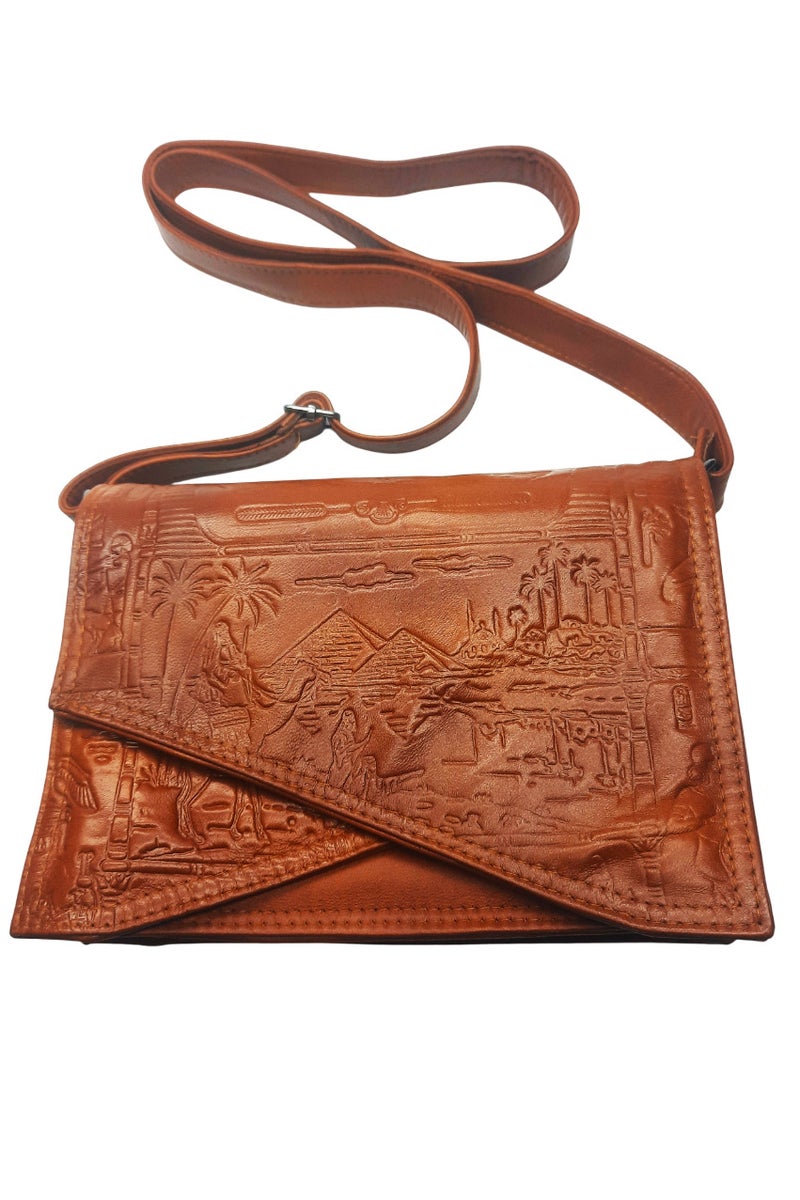 Genuine Leather Women's Shoulder & Crossbody Bag with Bold Pharaonic Artwork - Image 1