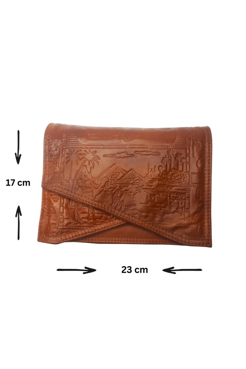 Genuine Leather Women's Shoulder & Crossbody Bag with Bold Pharaonic Artwork - Image 4