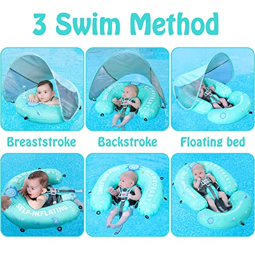 HECCEI Mambobaby Baby Pool Floats Hammock with Canopy - Portable Swimming Floating Toys Self-Inflating Water Hammock Pool Raft Floatie Lounger for Baby Summer Lake Beach UPF50+, Green - Image 2