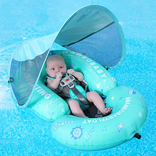 HECCEI Mambobaby Baby Pool Floats Hammock with Canopy - Portable Swimming Floating Toys Self-Inflating Water Hammock Pool Raft Floatie Lounger for Baby Summer Lake Beach UPF50+, Green - Image 1