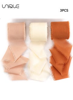 Unique Handmade Tassel Chiffon Ribbon - 3 Rolls of 4cm x 5m Silk Ribbon Bean Paste Series Ribbon Set for Wedding Invitations/Bridal Bouquets/Gift Wrapping/DIY Crafts  - Image 1