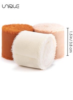Unique Handmade Tassel Chiffon Ribbon - 3 Rolls of 4cm x 5m Silk Ribbon Bean Paste Series Ribbon Set for Wedding Invitations/Bridal Bouquets/Gift Wrapping/DIY Crafts  - Image 2
