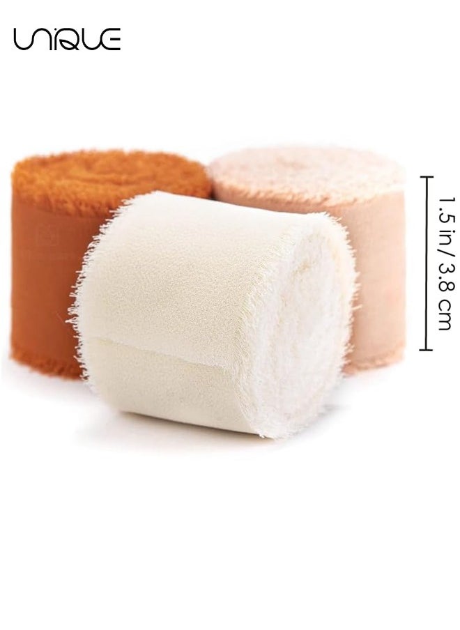 Unique - Handmade Tassel Chiffon Ribbon - 3 Rolls of 4cm x 5m Silk Ribbon Bean Paste Series Ribbon Set for Wedding Invitations/Bridal Bouquets/Gift Wrapping/DIY Crafts - Image 1