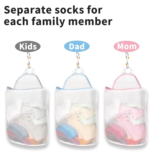 Cociat 3Pcs Hanging Laundry Bags for Socks with S Hooks, 12 X 10 inch 3 Color Mesh Laundry Bags for Washing Machine - Image 3
