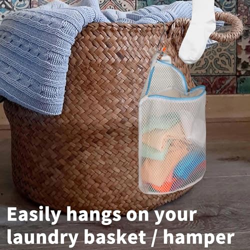 Cociat 3Pcs Hanging Laundry Bags for Socks with S Hooks, 12 X 10 inch 3 Color Mesh Laundry Bags for Washing Machine - Image 2