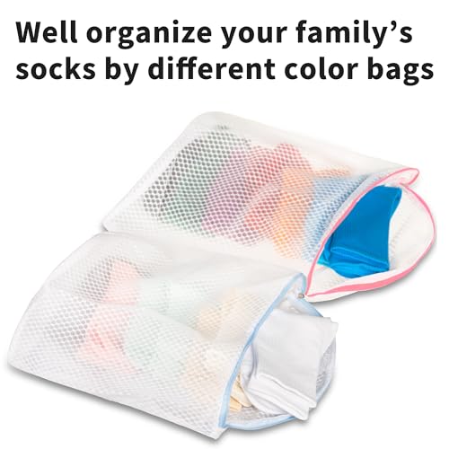 Cociat 3Pcs Hanging Laundry Bags for Socks with S Hooks, 12 X 10 inch 3 Color Mesh Laundry Bags for Washing Machine - Image 5