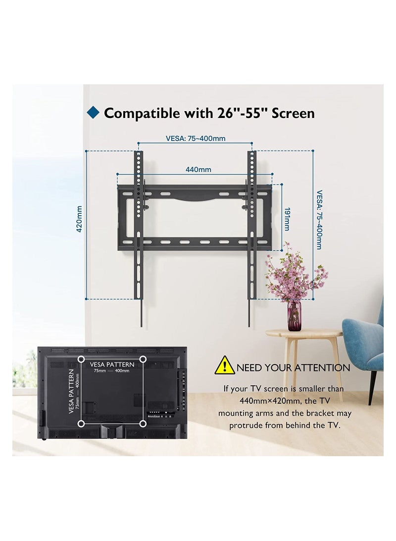 TV Wall Mount Bracket for Most 26-55 inch LCD/LED/OLED Flat Curved TVs, Tilt Slim TV Wall Bracket up to 55kg - Image 2