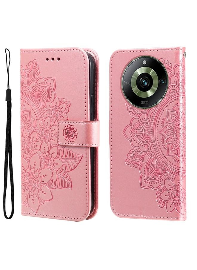 HuHa Case Cover For Realme 11 Pro / 11 Pro+ 7-petal Flowers Embossing Leather Phone Case Rose Gold 