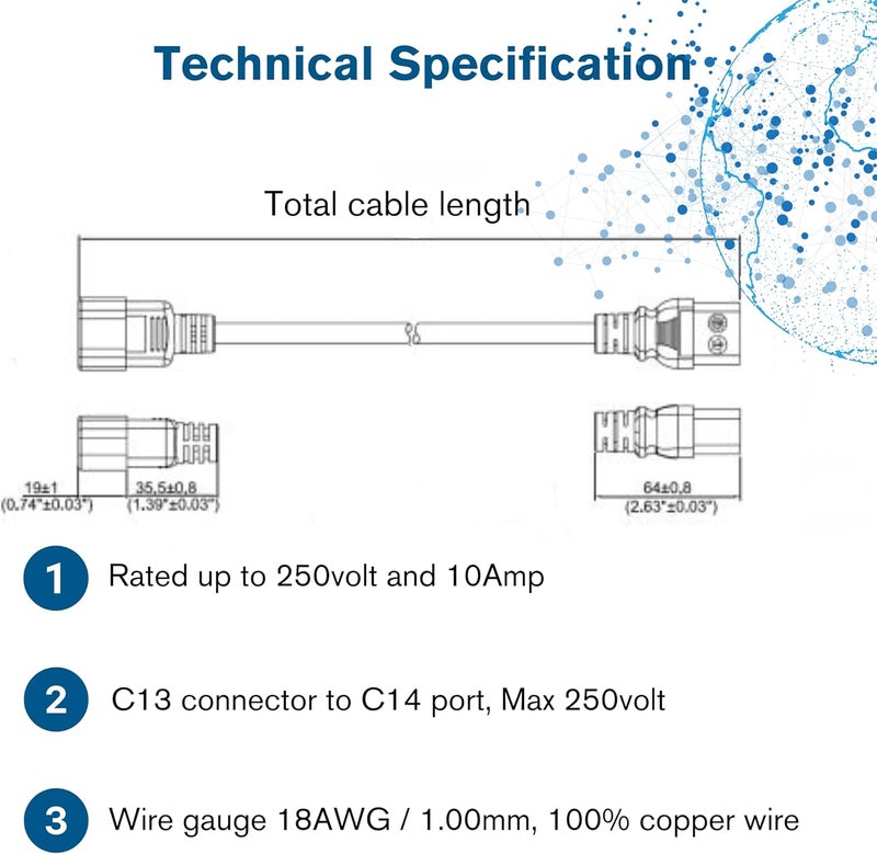 سي2جي سلك تمديد كمبيوتر 0.5 متر 18 AWG (IEC320C13 إلى IEC320C14) بطول 1.5 قدم، أسود - Image 4