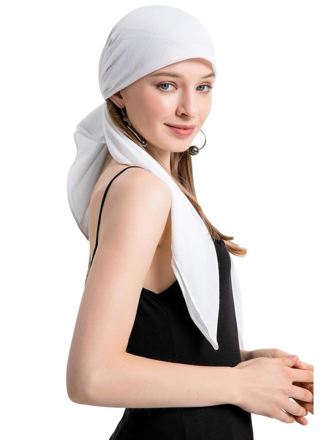 ZLYC غطاء رأس ZLYC Chemo Headwear جاهز للربط للنساء، قبعة خفيفة الوزن، غطاء رأس على شكل جمجمة، أغطية رأس (أبيض سادة) - Image 2
