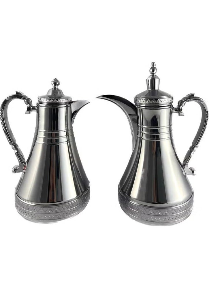 Homemaker Elegant 2-Piece Stainless Steel Tea & Coffee Flask Set – 0.75L & 1L | Silver Finish | Glass Inner for Long-Lasting Heat Retention | Made in Turkey  - Image 1
