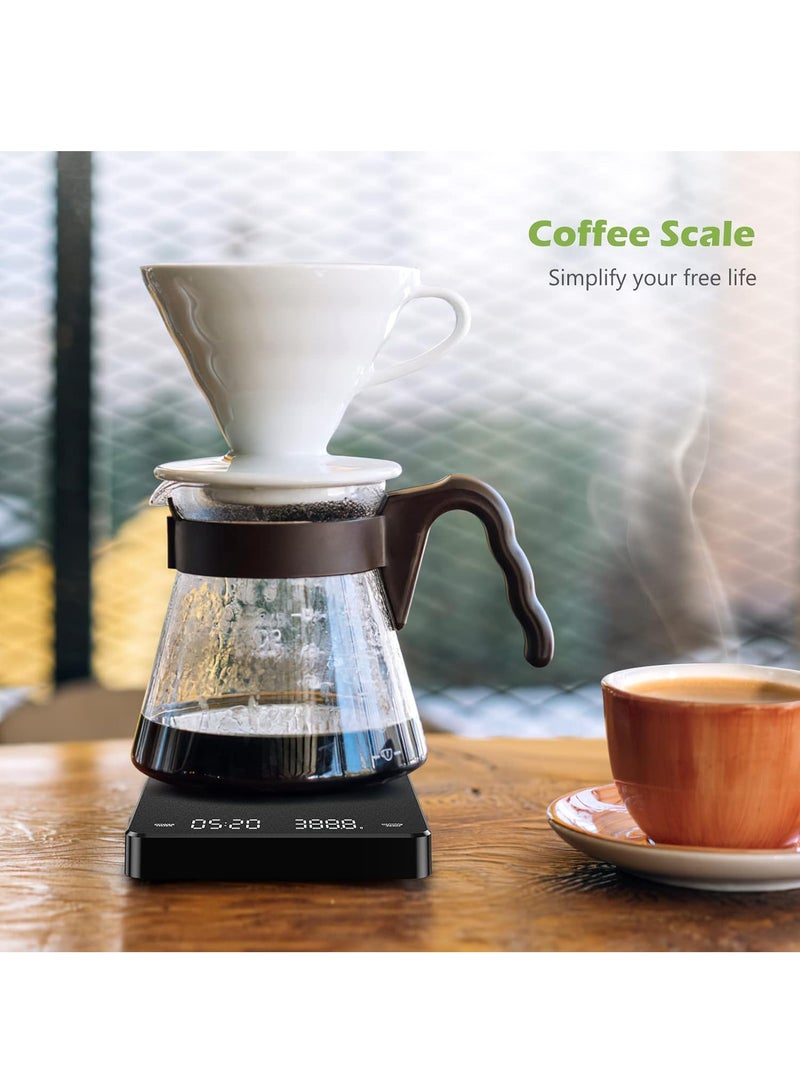 Digital Coffee Scale with Timer, 3 KG/0.1 g Rechargeable Kitchen Scale with Invisible Screen, Tare and Auto On/Off Functions, Measures in Grams/Ounces/Milliliter (Black)  - Image 5