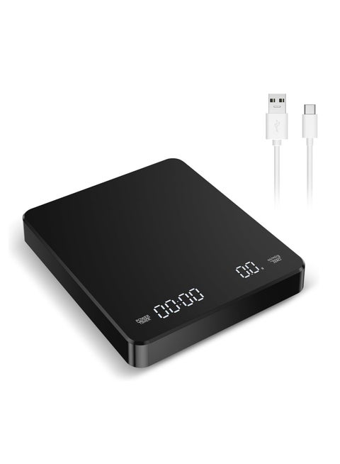 Digital Coffee Scale with Timer, 3 KG/0.1 g Rechargeable Kitchen Scale with Invisible Screen, Tare and Auto On/Off Functions, Measures in Grams/Ounces/Milliliter (Black)