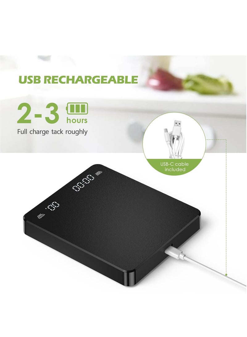 Digital Coffee Scale with Timer, 3 KG/0.1 g Rechargeable Kitchen Scale with Invisible Screen, Tare and Auto On/Off Functions, Measures in Grams/Ounces/Milliliter (Black)  - Image 4