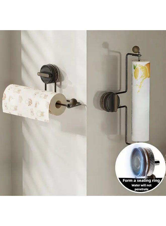 Black Heavy Duty Suction Cup Paper Towel Holder 360 Degree Spin No Drill Wall Mount - Image 4