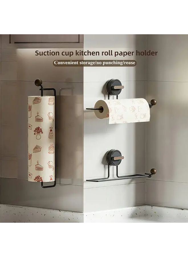 Black Heavy Duty Suction Cup Paper Towel Holder 360 Degree Spin No Drill Wall Mount - Image 2