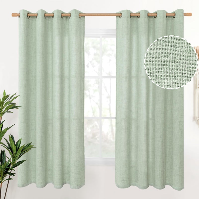 YoungsTex Sage Green Curtains 63 Inch Length 2 Panels for Living Room - Rustic Linen Drapes with Bronze Grommet Light Filtering for Bedroom Office Spring Decorative Country, 52 X 63 Inch - Image 1