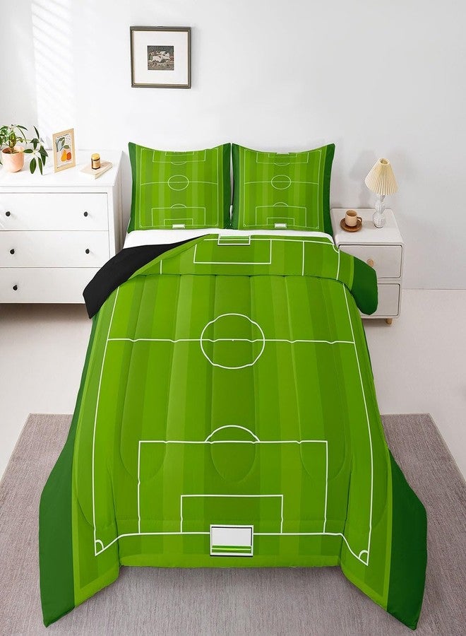 Man Fei Manfei Soccer Field Comforter Set Twin Size,Modern Sports Game Competition Bedding Set for Kids Teens,Geometric Lines Circles Green Football Field Down Comforter,2 Pcs 1 Pillowcase - Image 3