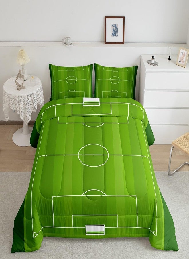 Man Fei Manfei Soccer Field Comforter Set Twin Size,Modern Sports Game Competition Bedding Set for Kids Teens,Geometric Lines Circles Green Football Field Down Comforter,2 Pcs 1 Pillowcase - Image 1