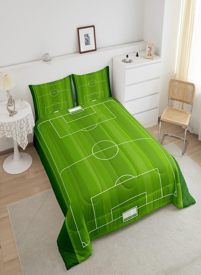 Man Fei Manfei Soccer Field Comforter Set Twin Size,Modern Sports Game Competition Bedding Set for Kids Teens,Geometric Lines Circles Green Football Field Down Comforter,2 Pcs 1 Pillowcase - Image 2