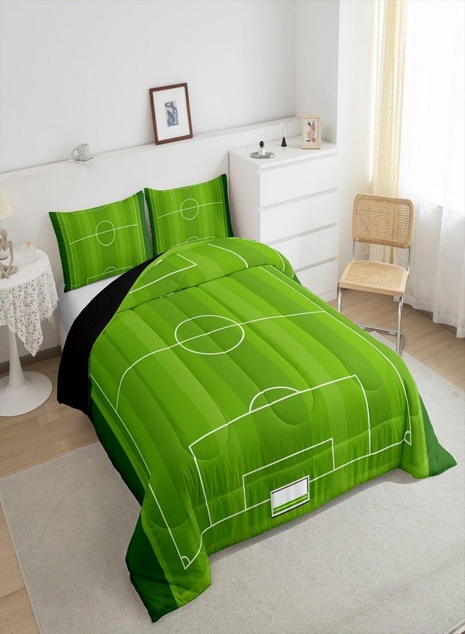 Man Fei Manfei Soccer Field Comforter Set Twin Size,Modern Sports Game Competition Bedding Set for Kids Teens,Geometric Lines Circles Green Football Field Down Comforter,2 Pcs 1 Pillowcase - Image 4