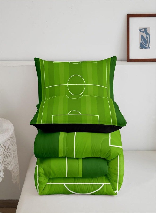 Man Fei Manfei Soccer Field Comforter Set Twin Size,Modern Sports Game Competition Bedding Set for Kids Teens,Geometric Lines Circles Green Football Field Down Comforter,2 Pcs 1 Pillowcase - Image 5