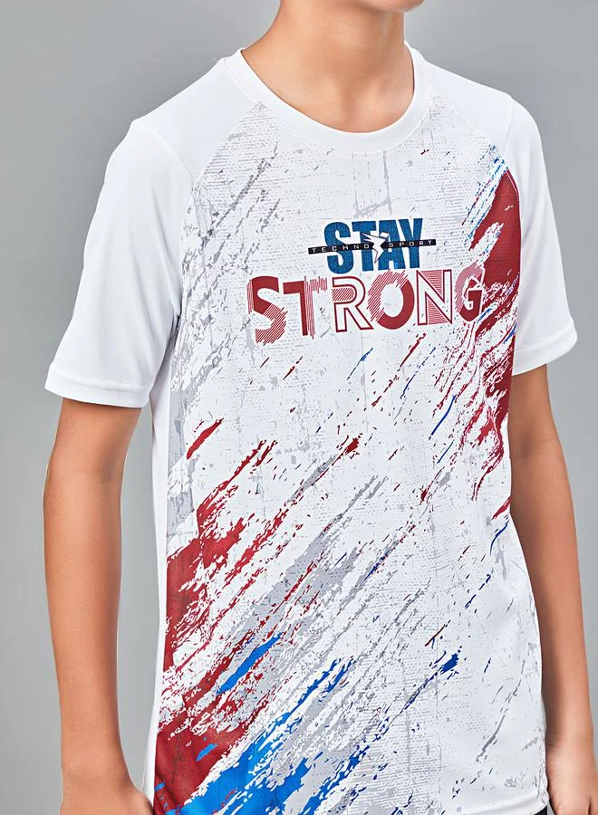 Technosport Printed Slim Fit T-Shirt with Technolite by Styli