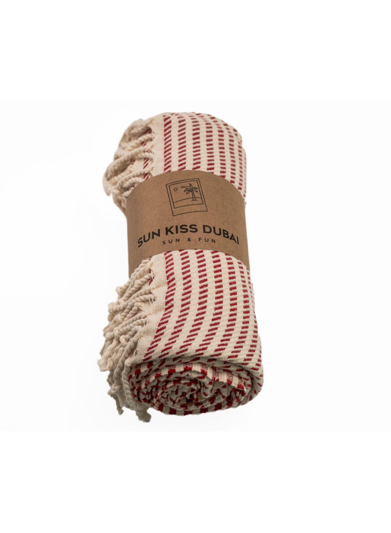 Sun Kiss Dubai Sun Kiss Dubai Turkish Beach Towel - Red Stripes (100cm x 80cm)  - Image 5