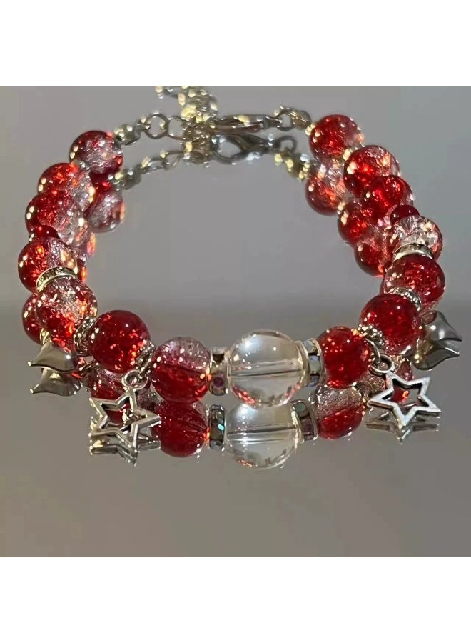 Goolsky سوار خرز متشقق أحمر وأبيض للنساء - تصميم قلب ونجمة، مجوهرات جذابة تعزز المزاج، سلسلة قابلة للتعديل، هدايا للملابس اليومية للأصدقاء - Image 2