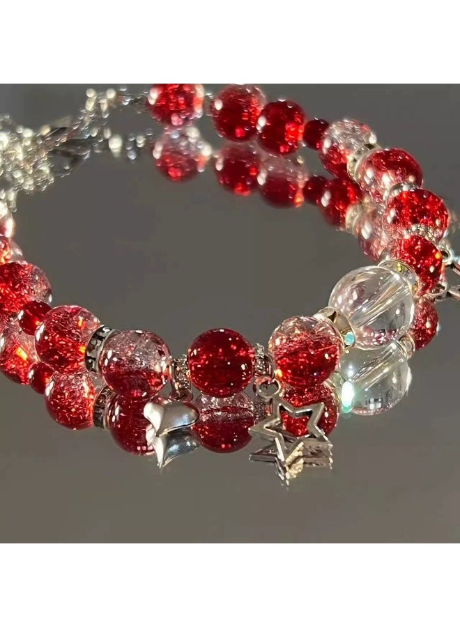 Goolsky سوار خرز متشقق أحمر وأبيض للنساء - تصميم قلب ونجمة، مجوهرات جذابة تعزز المزاج، سلسلة قابلة للتعديل، هدايا للملابس اليومية للأصدقاء - Image 1