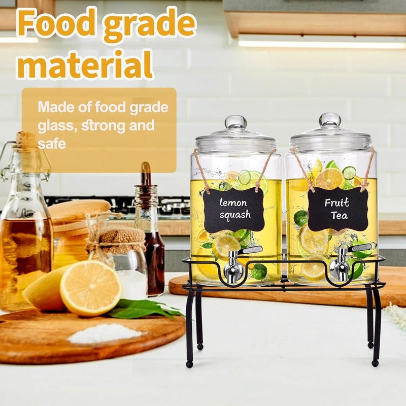 Edycur 1 Gallon Glass Drink Dispenser Set of 2, Drink Dispensers for Parties, Beverage Dispenser with Stand, Glass Lid, 100% Leakproof Spigot, Ideal for Lemonade, Juice, Iced Tea, Laundry Detergent Dispenser - Image 3