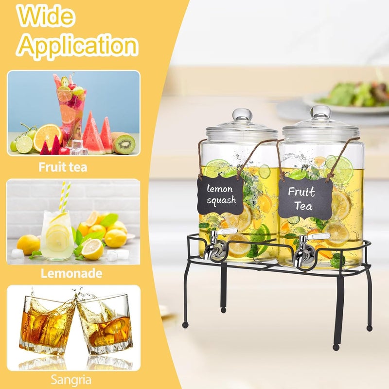 Edycur 1 Gallon Glass Drink Dispenser Set of 2, Drink Dispensers for Parties, Beverage Dispenser with Stand, Glass Lid, 100% Leakproof Spigot, Ideal for Lemonade, Juice, Iced Tea, Laundry Detergent Dispenser - Image 4