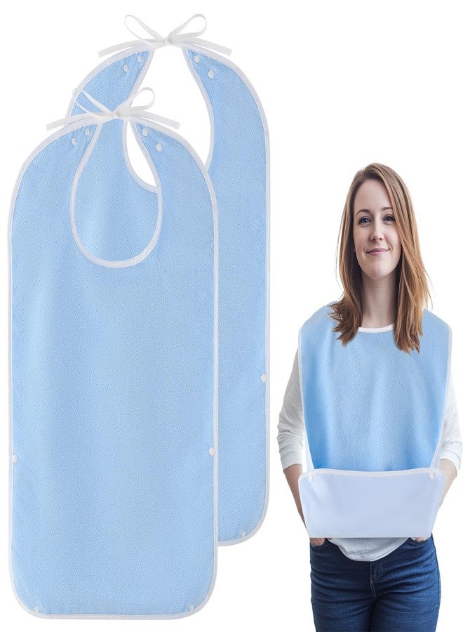 Easfreeat 2 Pack Adult Bibs for Men, Women, Elderly - Waterproof Reusable Large Bibs with Crumb Catcher Pockets, Soft Terry Cloth Bib For Eating, Feeding Adult Bib For Senior Citizens Gifts(Washable) - Image 1