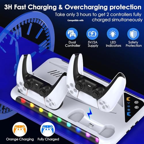 PSS Compatible with PS 5 S tand for PS 5/ PS5 Slim Console Disk/Digital Cooling Stand 3 Levels Fan RGB LED, Dual Controller Charging Station for PS5 Accessories,Headset Holder, 13 Game Disk Stand - Image 5