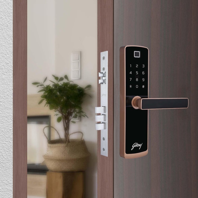 Godrej Locking Solutions and Systems Godrej Smart Lock I Catus Touch Plus I Digital Lock for Wooden Door I 4 in 1 Access I Fingerprint I RFID I PIN Access I Mechanical Key I 3 Strong Locking Dead Bolts I Rose Gold Finish I 3 Yr Warranty  - Image 1