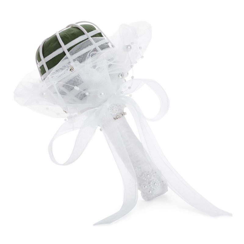 Sparkle and Bash Foam Wedding Bouquet Holder for Fresh and Artificial Flower Arrangements with Lace and Rhinestones (3 x 7 in)  - Image 1